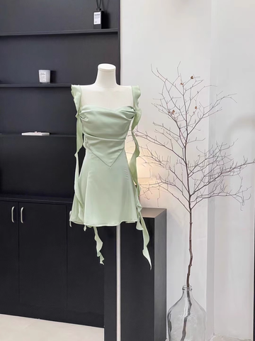 Sheath Straps Sleeveless Ruffled Sage Green Short Women's Holiday Summer Dresses SD203